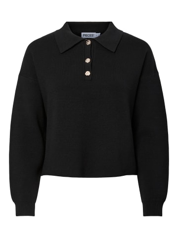 Pieces Langarm-Poloshirt in Black