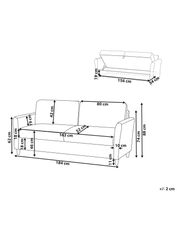 Beliani 3-Sitzer Sofa MARE in Braun - (W) 184 x (H) 88 x (L) 77 cm