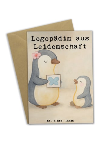 Mr. & Mrs. Panda Grußkarte Logopädin Leidenschaft Design mit Spruch in Weiß