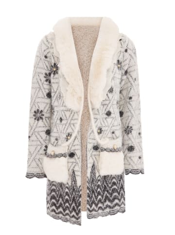 faina Damen Strickjacke in Wollweiss Schwarz