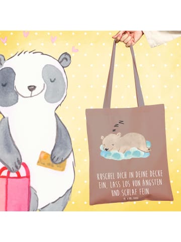 Mr. & Mrs. Panda Tote Bag Alleine schlafen lernen mit Spruch in Braun Pastell