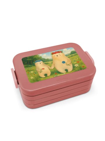 Mr. & Mrs. Panda Bento Box Bären mit Blumenkranz Design ohne Spruch in Rot Pastell