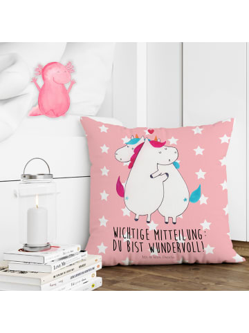 Mr. & Mrs. Panda Sofakissen 40x40 Einhorn Mitteilung mit Spruch in Rot Pastell