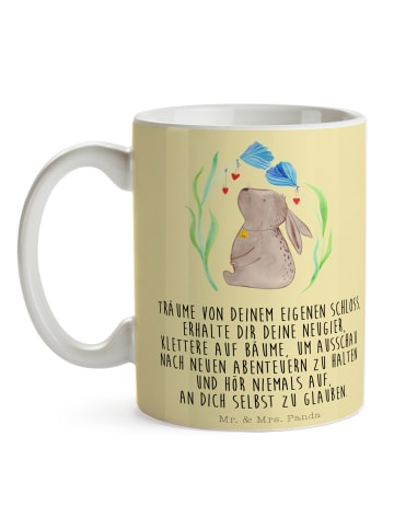 Mr. & Mrs. Panda Tasse Hase Blume mit Spruch in Gelb Pastell