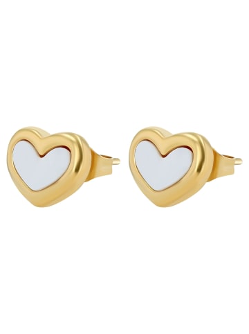Adeliás Damen Ohrringe – Ohrstecker Herz aus Edelstahl mit Perlmutt in gold