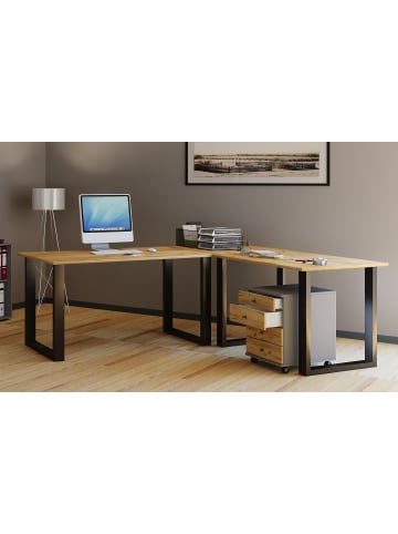 VCM U Schreibtisch Eckschreibtisch L Form 220x190x80 in Schwarz / Honig-Eiche