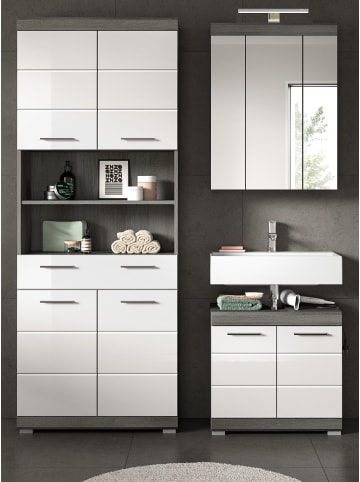 Inn.Furn Badmöbel-Set 3-teilig weiß Hochglanz, grau, moderne Badkombination
