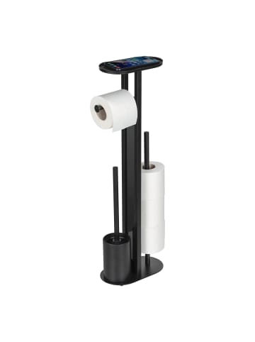 Wenko WC-Ständer 4in1 OREA mit Ablage für das Telefon in Schwarz, 23 x 70 x 13 cm