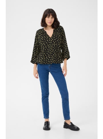 Kaffe Langarm-Bluse KAemine Loose fit in Black/Green Lettuce Ditzy