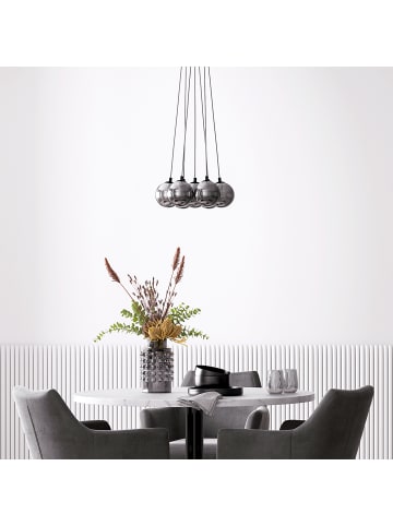 home24 Pendelleuchte KJUL 7-flammig in Metall Grau glänzend / Rauchglas