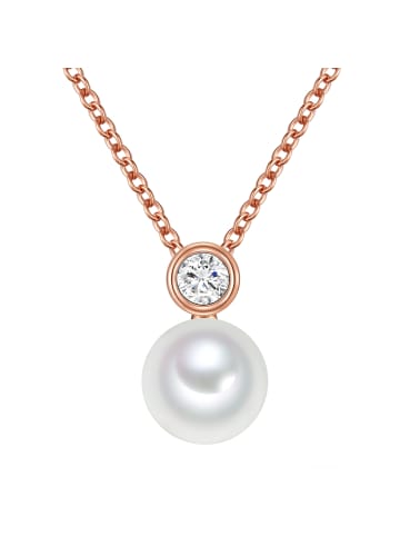 Valero Pearls Kette mit Anhänger Sterling Silber roségold Süßwasser-Zuchtperle weiß Zirkonia weiß in roségold