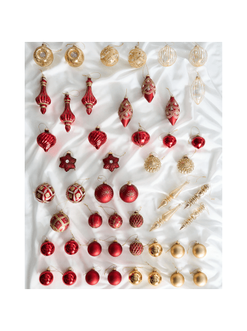 Beliani Weihnachtsbaumkugeln SPARKLE in Rot/Gold