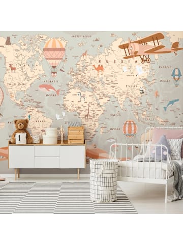 WALLARENA Fototapete Kinderzimmer Weltkarte in Beige Vlies Tapete