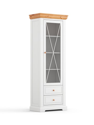 Feldmann-Wohnen Standvitrine Marone Elite Weiß / Kiefer Natur 70 / 41 / 200cm