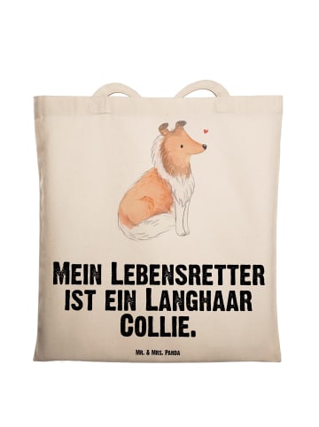 Mr. & Mrs. Panda Tasche Langhaar Collie Lebensretter mit Spruch in Creme