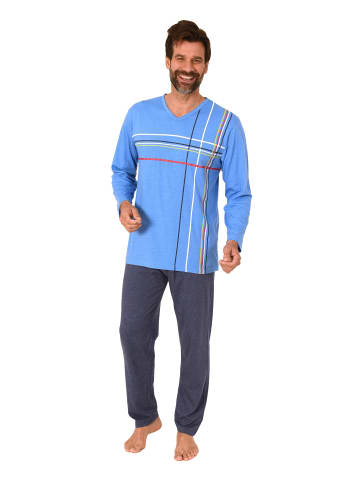 NORMANN Schlafanzug langarm Frontprint - 88807 in hellblau