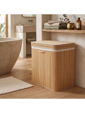 NUXIO Wäschekorb aus Bambus in Beige, (B) 43 x (H) 60 x (L) 63 cm