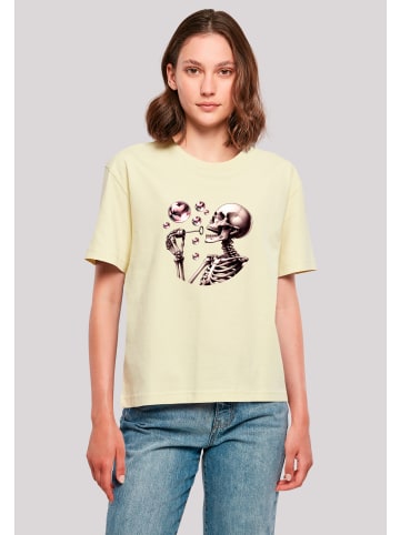 F4NT4STIC Tee Niedliches Goth Skelett Herz Seifenblasen in softyellow