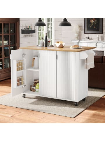 ABRIHOME Ausziehbarer Küchenwagen mit Handtuchhalter und Gewürzregal,  Weiß