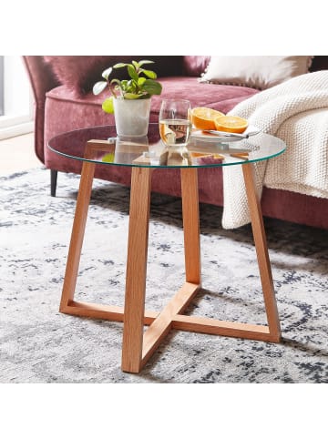 KADIMA DESIGN Massiver Eiche-Glas Couchtisch, Modernes Design, Überkreuztes Gestell