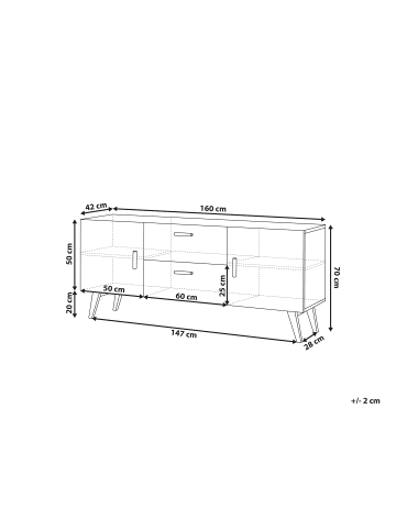 Beliani Sideboard MEET in Weiß/Braun - (W) 160 x (H) 70 x (L) 42 cm