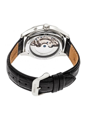 Heritor Sebastian Halbskelett-Uhr mit Lederarmband in Silver