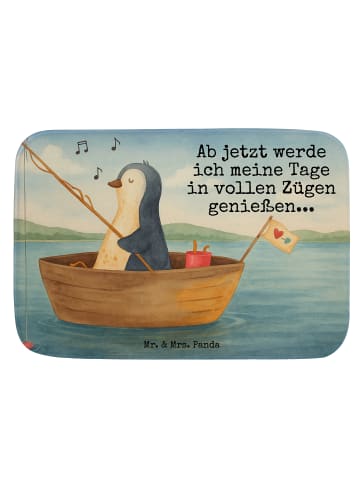 Mr. & Mrs. Panda Badeteppich Pinguin Angelboot Design mit Spruch in Weiß