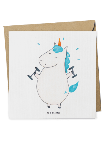 Mr. & Mrs. Panda Grußkarte Einhorn Fitness ohne Spruch in Weiß