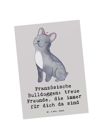 Mr. & Mrs. Panda Postkarte Französische Bulldogge Freund mit Spruch in Grau Pastell