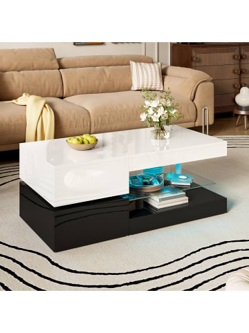 ABRIHOME Couchtisch mit LED Ambientebeleuchtung und Glasablage Oberfläche, Weiß