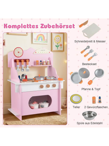 COSTWAY Kinderküche Holz inkl. 12 Zubehör in Rosa