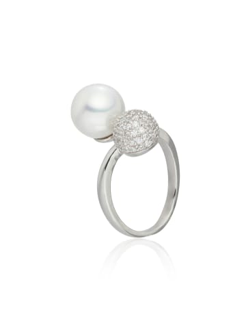 Lulu & Jane Perlen-Ring aus Messing mit Zirkonia und Muschelkernperle in silber