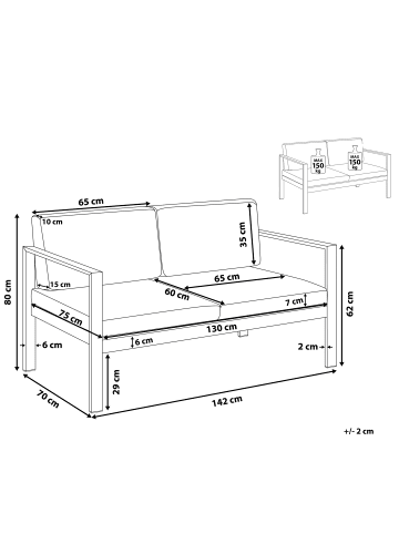Beliani Gartenbank SALERNO in Grau - (W) 142 x (H) 80 x (L) 70 cm
