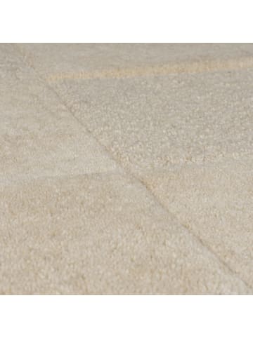 KADIMA DESIGN Wollteppich Kurzflor DEBEN Geometrisch Karo Naturfaser in Beige