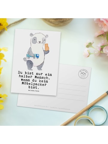 Mr. & Mrs. Panda Postkarte Möbelpacker Herz mit Spruch in Weiß