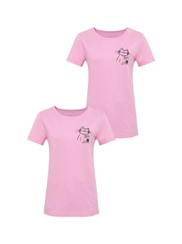 Mavi Jeans 2er-SET Design T-Shirt mit Print-Motiv, Rundhals, Kurzarm in Rosa