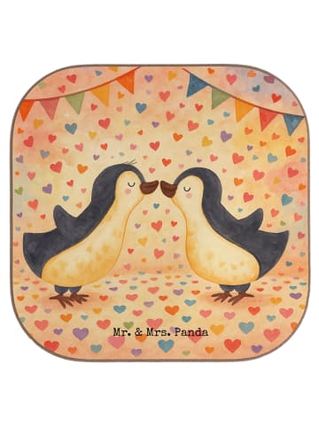 Mr. & Mrs. Panda Glas-Untersetzer Pinguin Liebe Design ohne Spruch in Weiß
