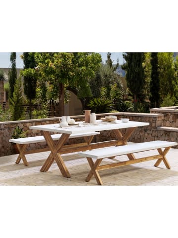 Beliani Gartenbank OLBIA in Weiß/Braun - (W) 200 x (H) 45 x (L) 40 cm