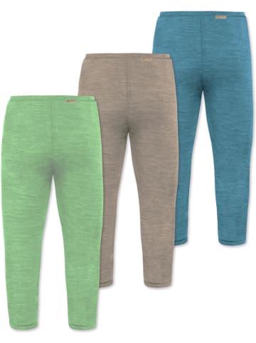 Normani Outdoor Sports 3er Pack Baby Merino Unterhose mit Füßen in Blau/Beige/Grün