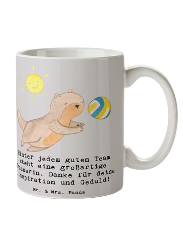 Mr. & Mrs. Panda Kaffeepott Volleyball Trainerin mit Spruch in Grau Pastell