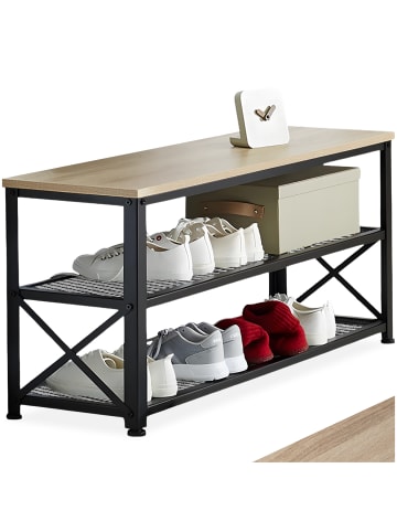 tectake Schuhregal Blackpool 101 x 30,5 x 45,5 cm, Industrial Holz hell, Eiche Sonoma