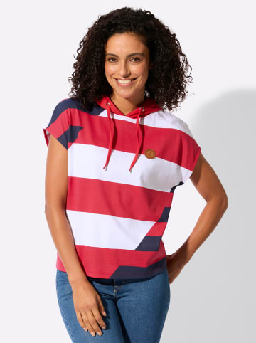 WITT WEIDEN Kapuzen-Shirt in erdbeere-weiß-gemustert