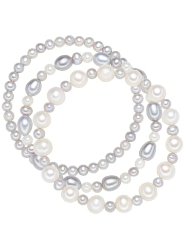 Valero Pearls 3er Set Armbänder Süßwasser-Zuchtperle weiß grau in grau