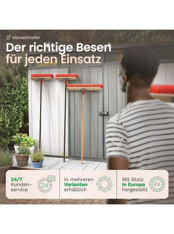 Novaliv Straßenbesen mit Stiel 40 cm Set I Besen Kehrblech und Handfeger I Ela in Rot