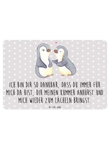 Mr. & Mrs. Panda Blechschild Pinguine trösten mit Spruch in Grau Pastell