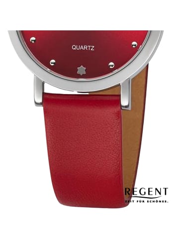 Regent Armbanduhr Regent Lederarmband rot extra groß (ca. 32,5mm)
