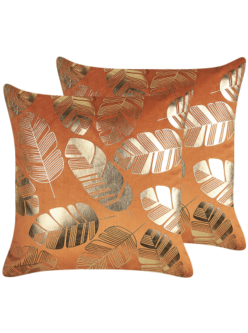 Beliani 2er-Set Dekokissen SUNFLOWER in Orange/Gold