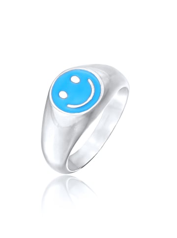 KUZZOI Ring 925 Sterling Silber mit Smiling Face, Siegelring, Smiling Face in Silber