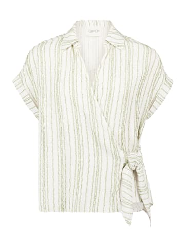 CARTOON Streifenbluse mit Bindegürtel in Nature/Green