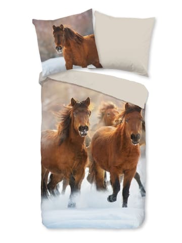 JACK 2 tlg. Flanell Bettwäsche 135x200cm Pferde Welt in Braun